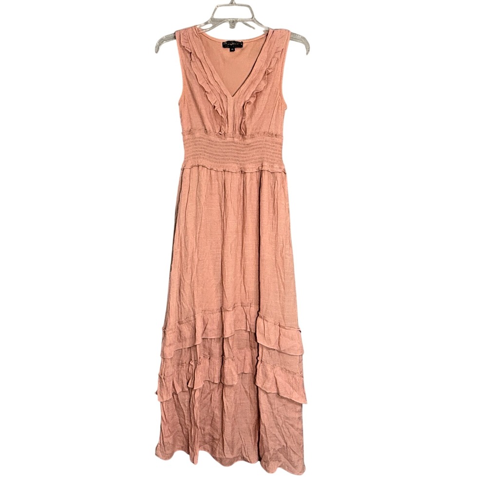 J.Gee Women's Pink Ruffle Maxi‎ Dress Size PS Tiered Cottagecore Boho Feminine